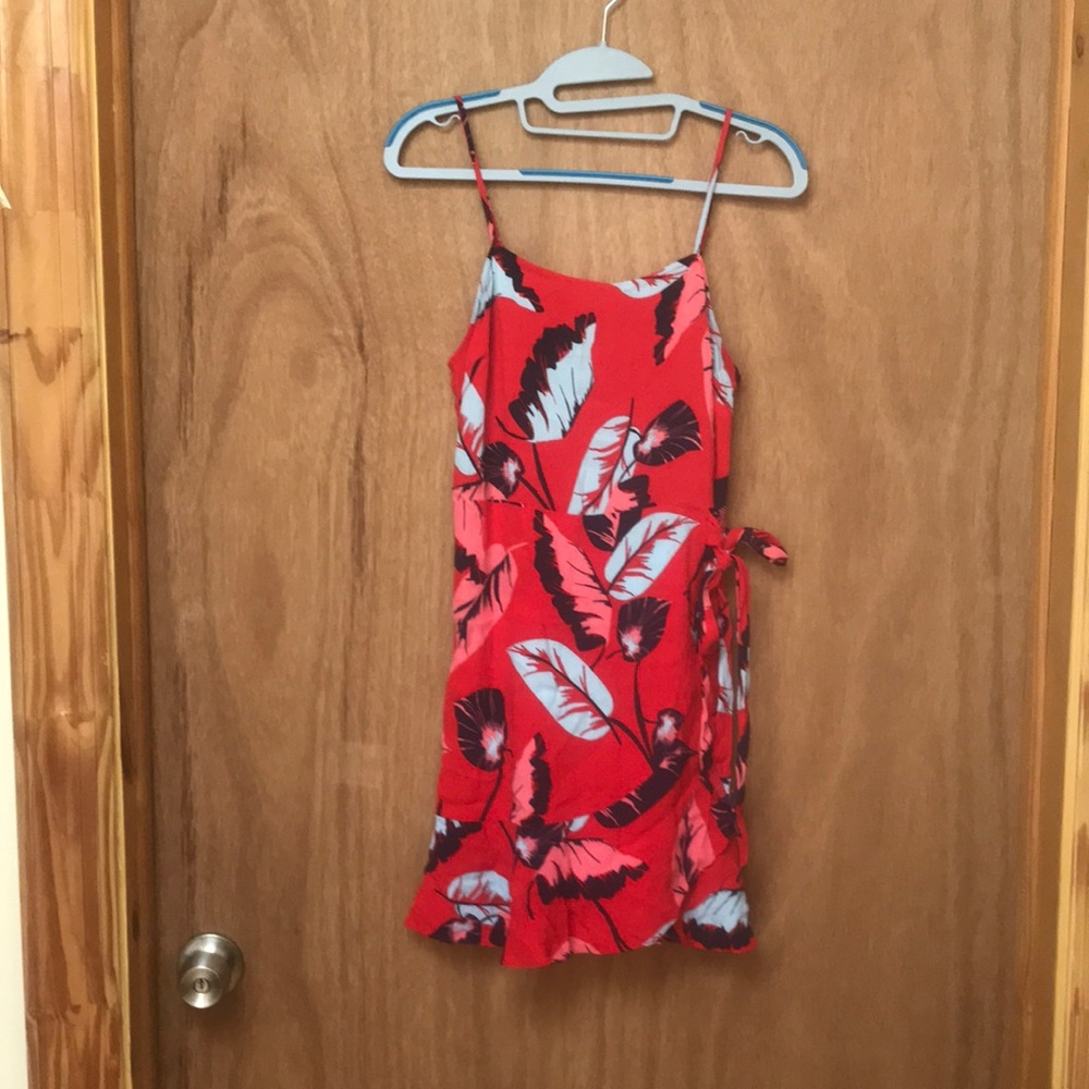 Red with Blue Leaf Print Dress